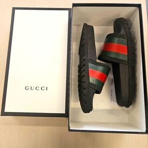 Gucci Men's Web Rubber Slide Sandal